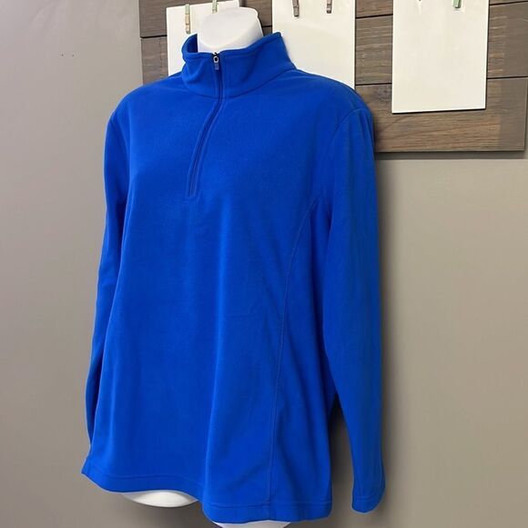 Land’s End Royal Blue 1/4 Zip Long Sleeve Mock Neck Fleece Pullover-Lrg/P 14-16 - Picture 2 of 16
